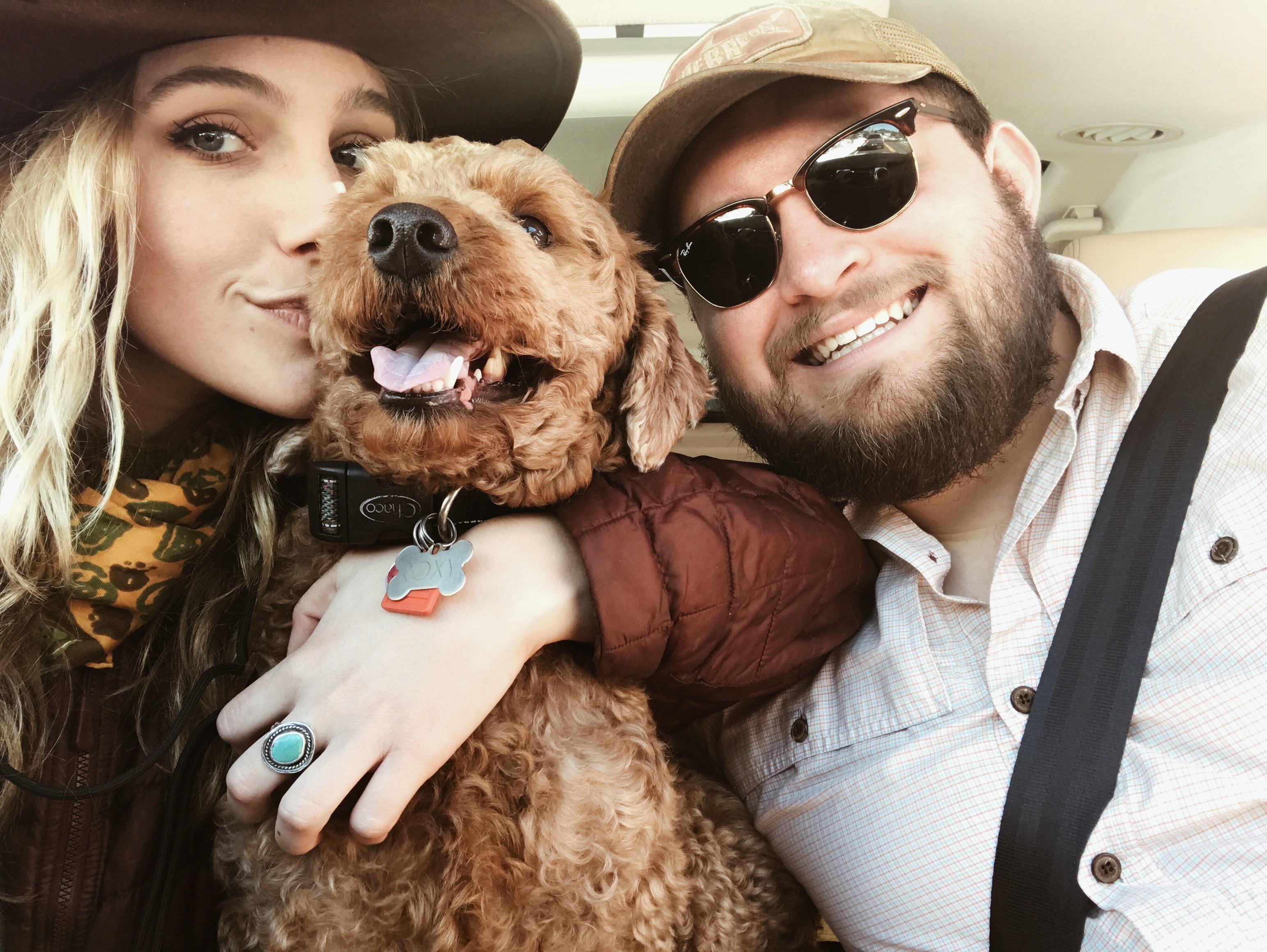 Garrett, Lillie, and Roxy piled into the car